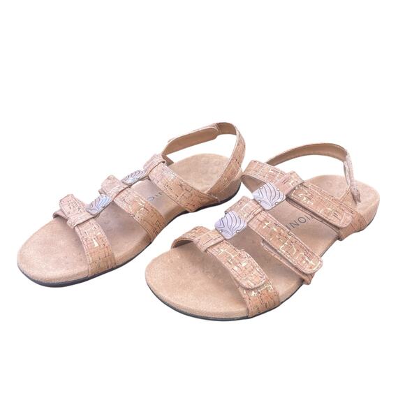 NEW!  Vionic Amber Cork Adjustable Strap Comfort Sandals Gold Fleck Women’s 8 - Picture 1 of 15